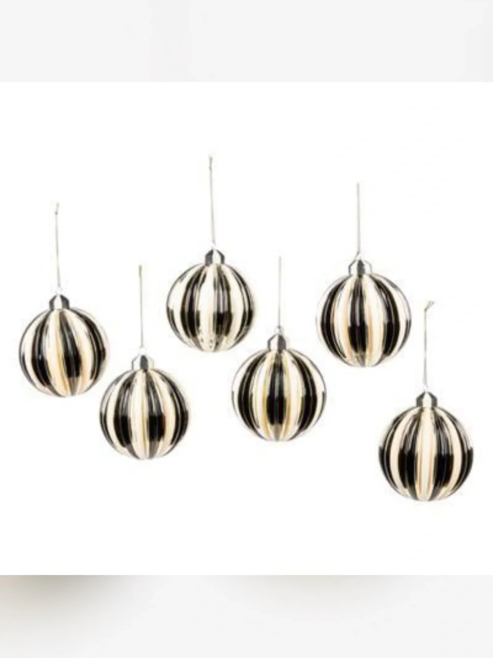 New! MacKenzie-Childs Striped Glass Holiday Ornaments in Gold and Black - Set of